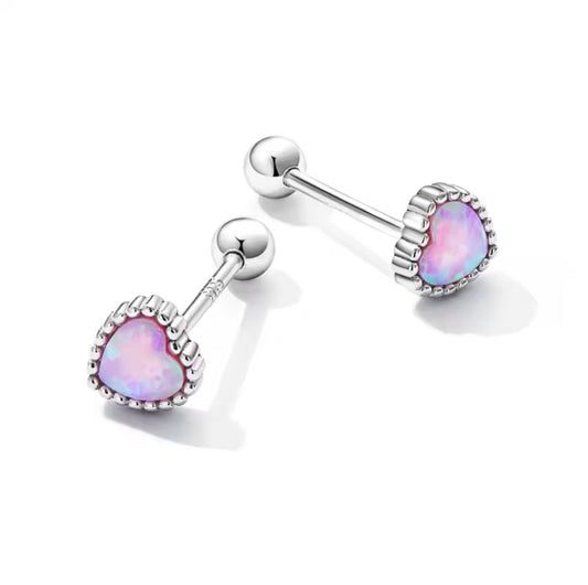 Pink Heart Opal Screw Aretes